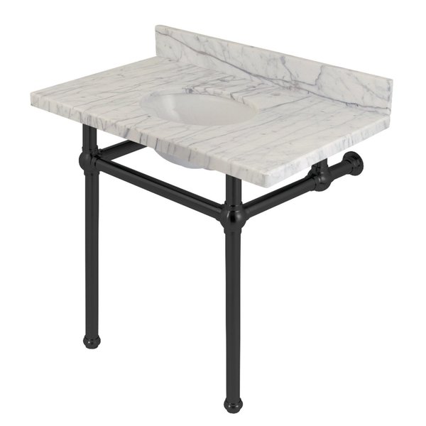 Kingston Brass 36X22 Carrara Marble Vanity Top W/Brass Feet Combo, Carrara Marble/Blk KVPB3630MB0